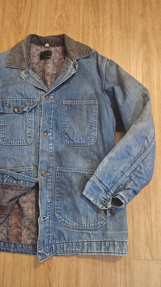 70's Sears Blanket Lined Denim Chore - Color Faded - M - 22 x 30