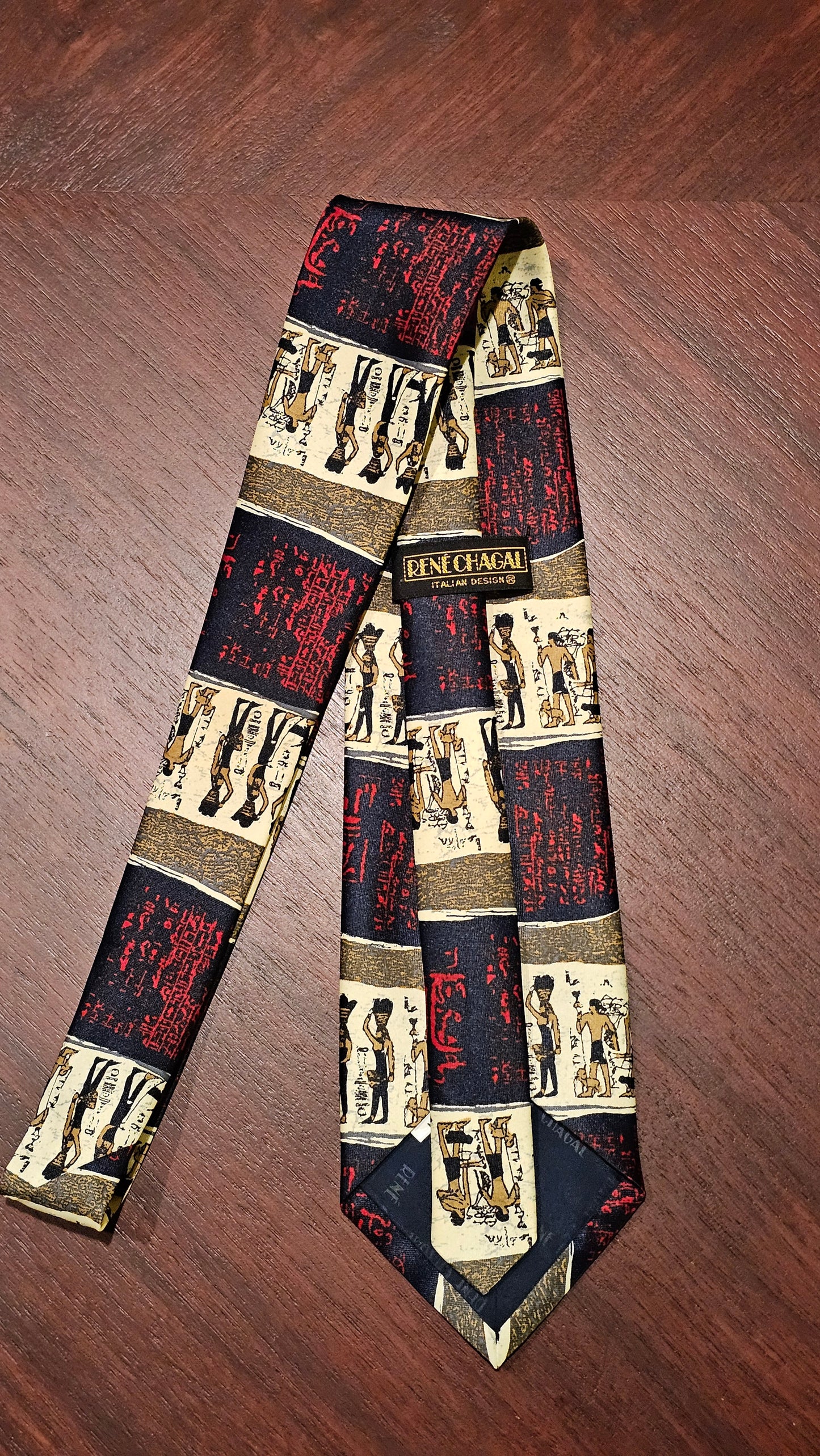 90's Rene Chagal Egyptian Hieroglyphs Tie