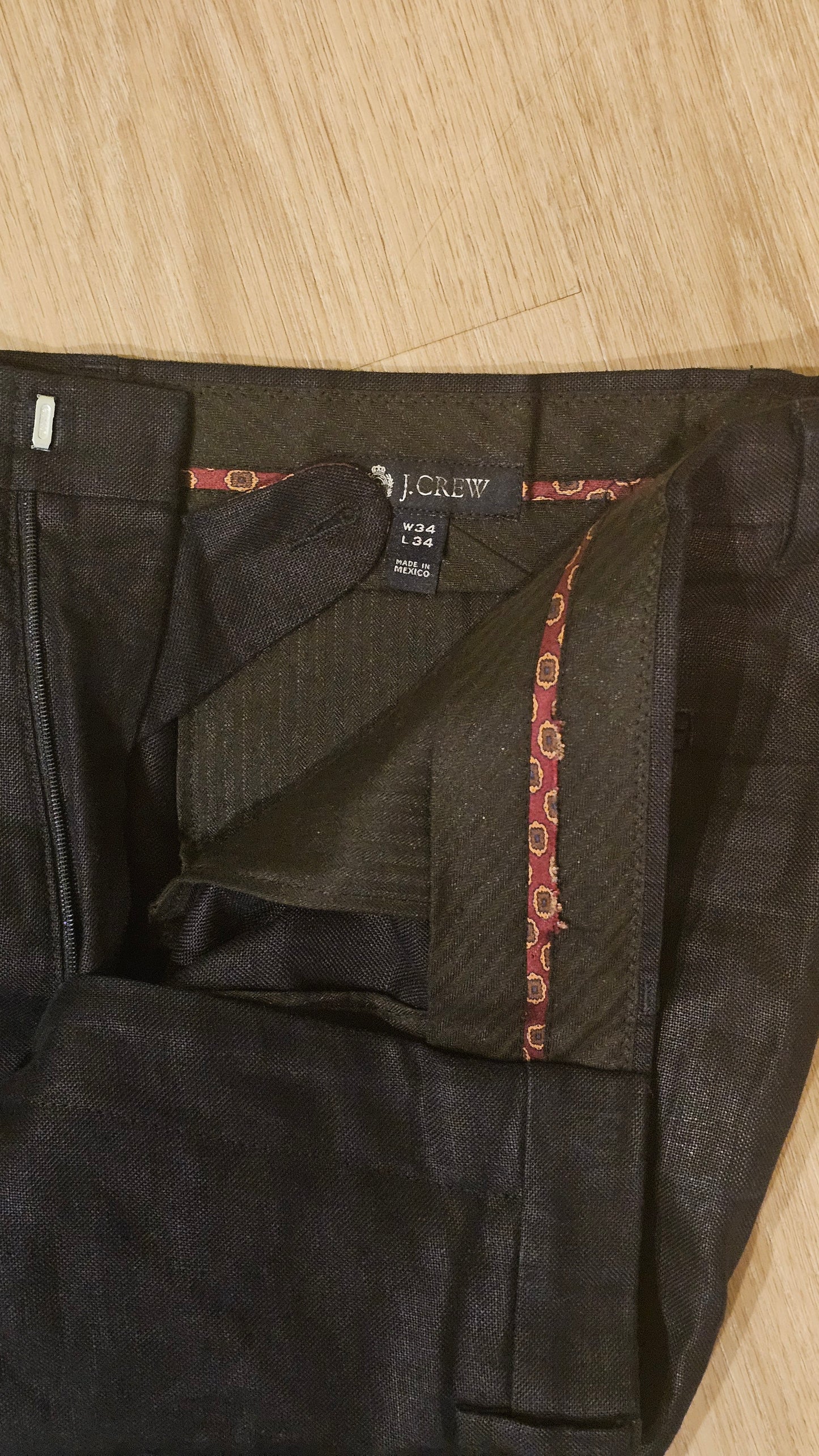 J Crew Blue Flat Front Linen Trousers 34/34