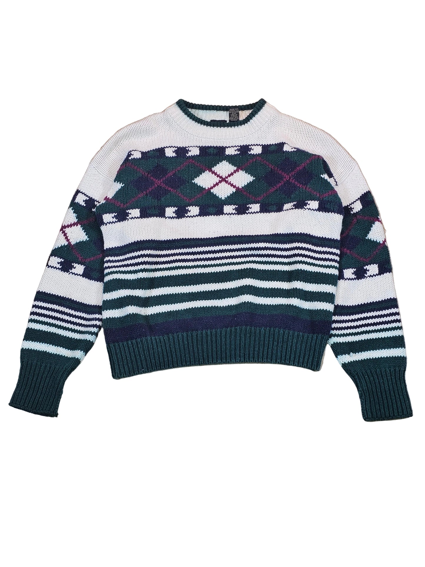 90's Structure Fair Isle Knit Cotton Sweater - M