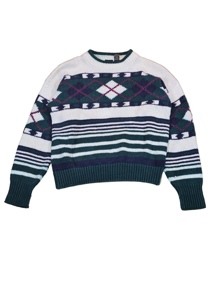 90's Structure Fair Isle Knit Cotton Sweater - M