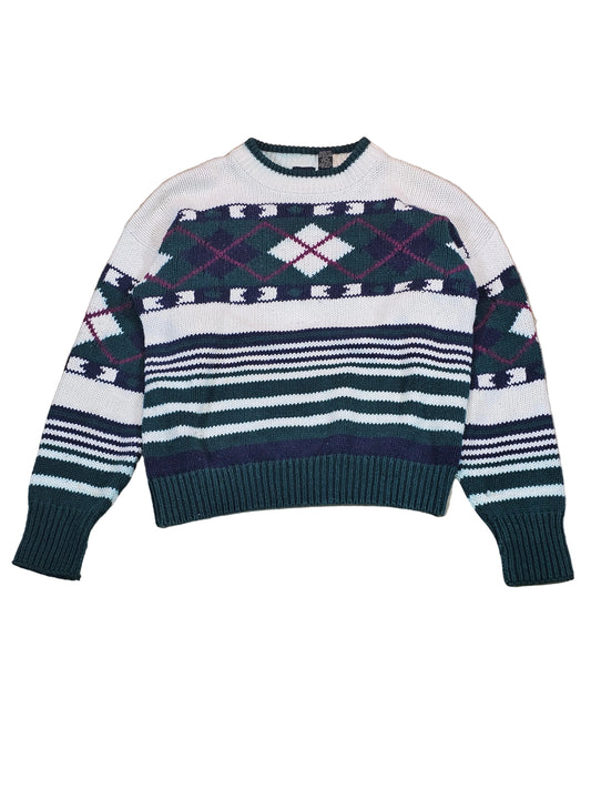 90's Structure Fair Isle Knit Cotton Sweater - M