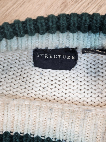 90's Structure Fair Isle Knit Cotton Sweater - M