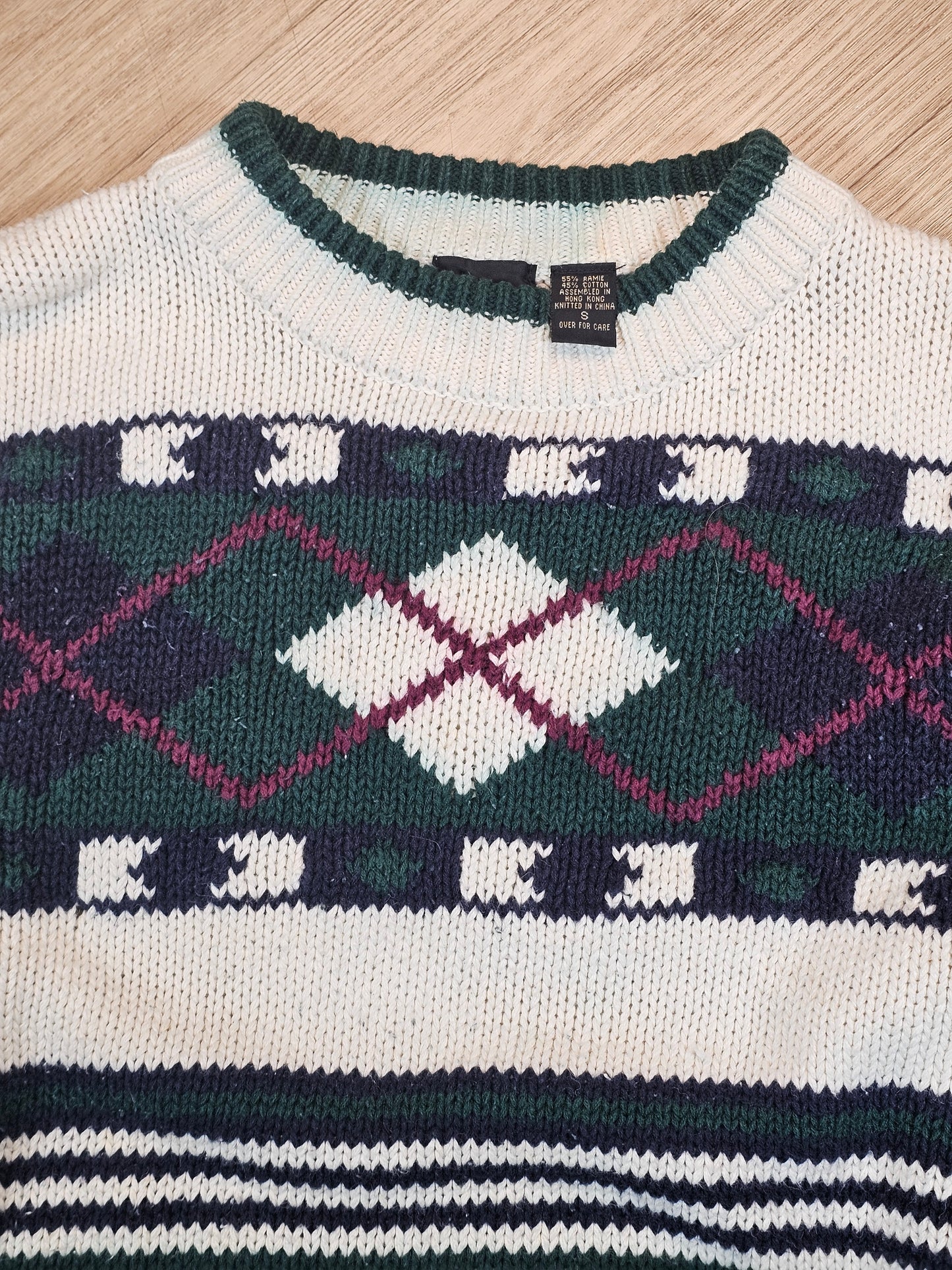 90's Structure Fair Isle Knit Cotton Sweater - M