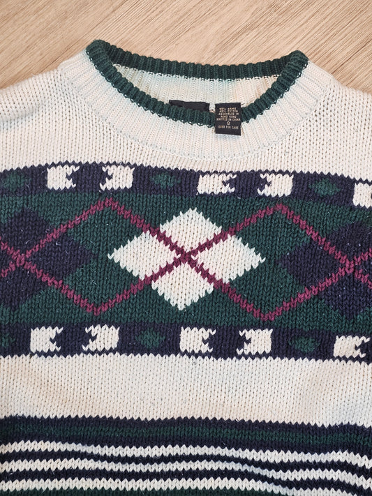 90's Structure Fair Isle Knit Cotton Sweater - M