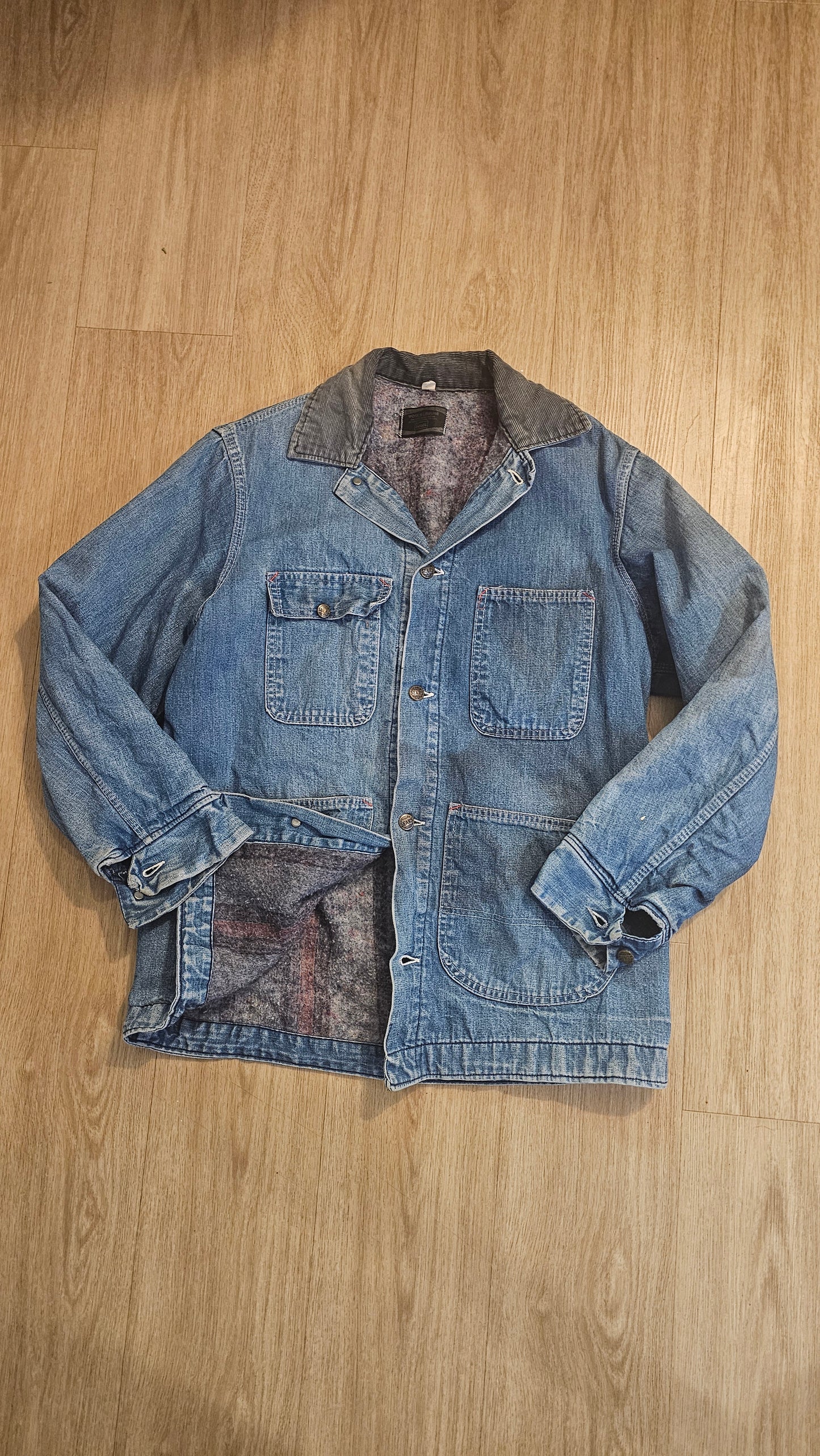 70's Sears Blanket Lined Denim Chore - Color Faded - M - 22 x 30