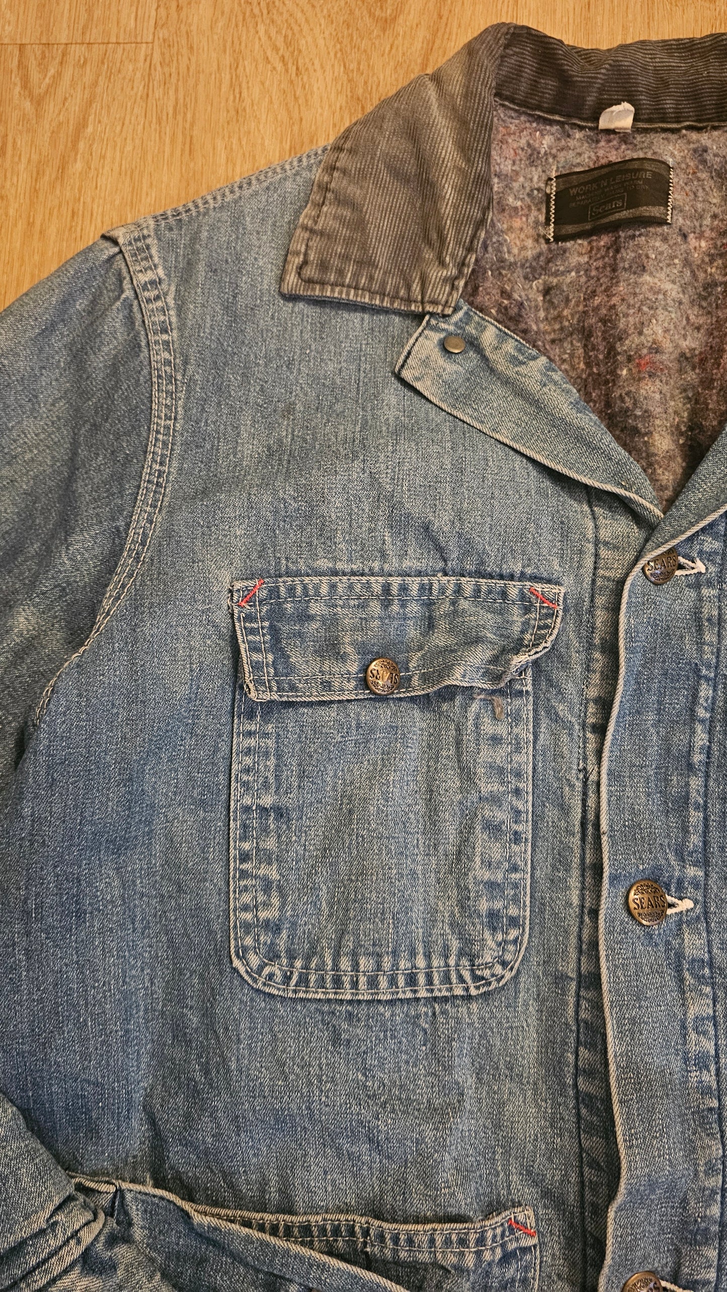 70's Sears Blanket Lined Denim Chore - Color Faded - M - 22 x 30
