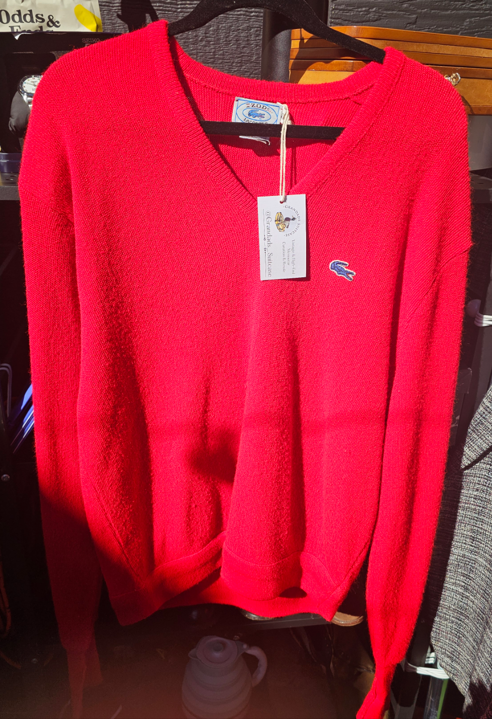 60s / 70s Izod x Lacoste Blue Alligator Acrylic Sweater - XL