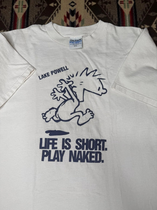 90s single Calvin and Hobbes "Life is Short Play Naked" T - M