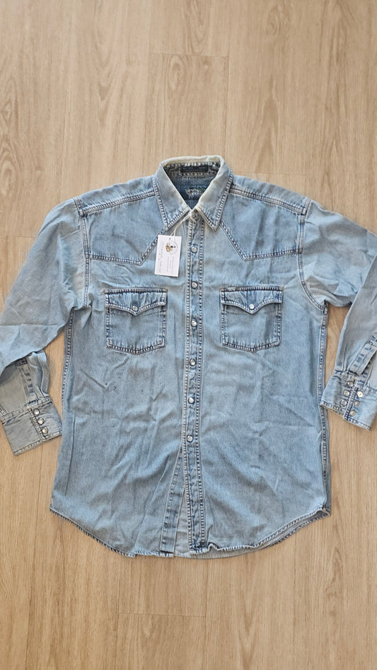 Distressed & Frayed - Salmon River Traders Western Snap Shirt - 90's M